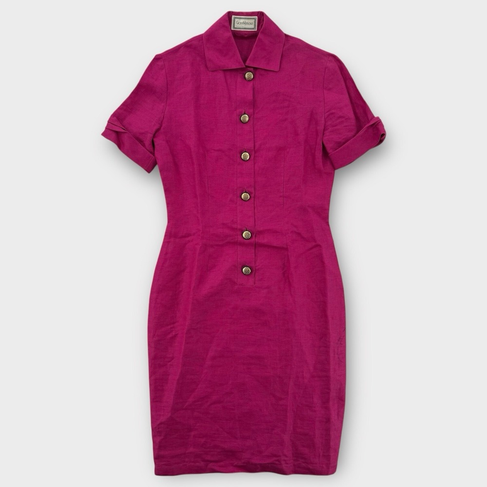 RARE VINTAGE Gianni Versace Shirt Dress‎ Womens 38 Linen Pink Buttons Career